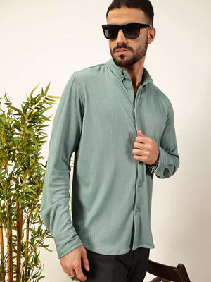 Thomas Scott Men Premium Slim Fit Vertical Stripes Textured Casual Shirt