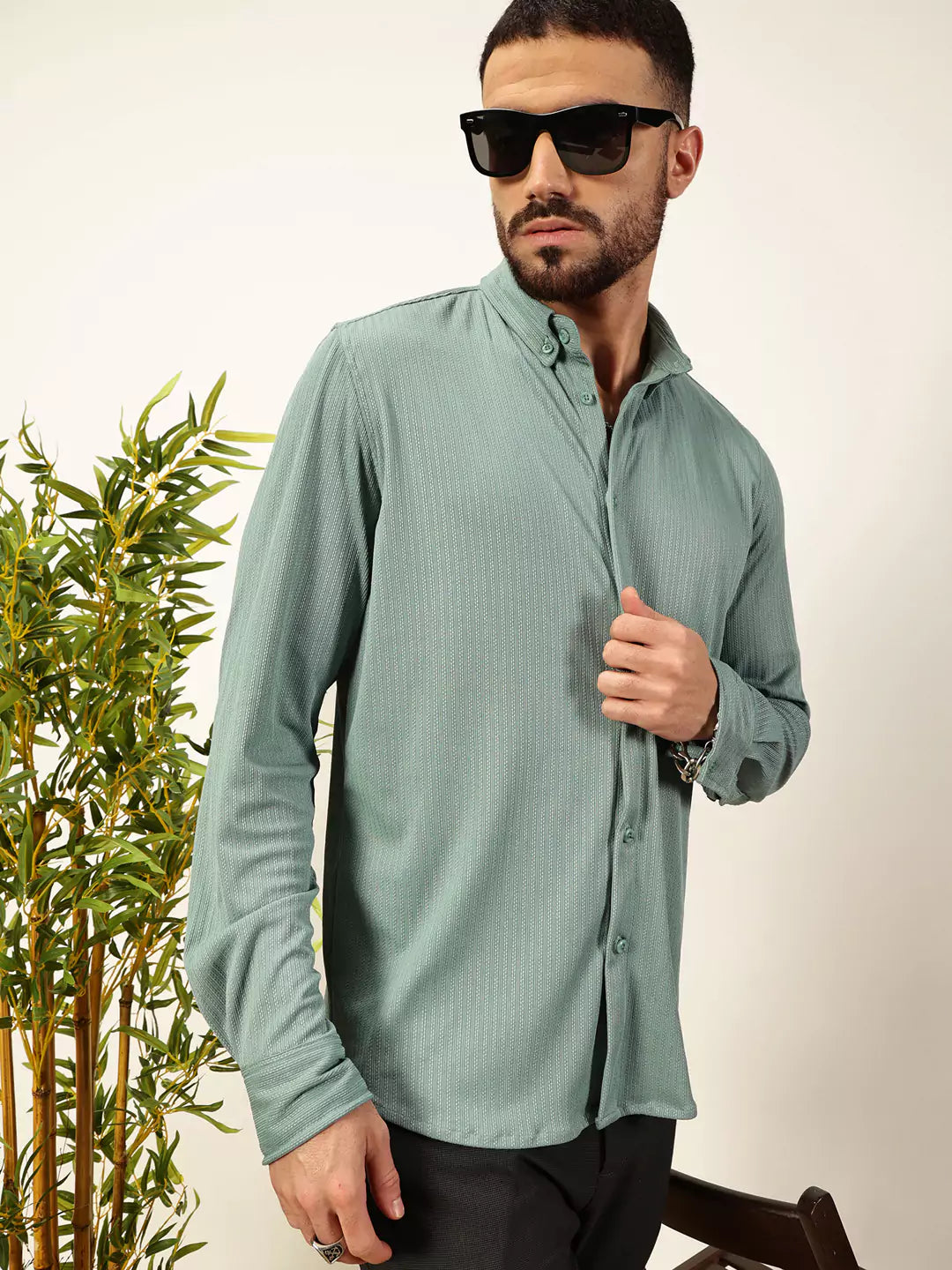 Thomas Scott Men Premium Slim Fit Vertical Stripes Textured Casual Shirt