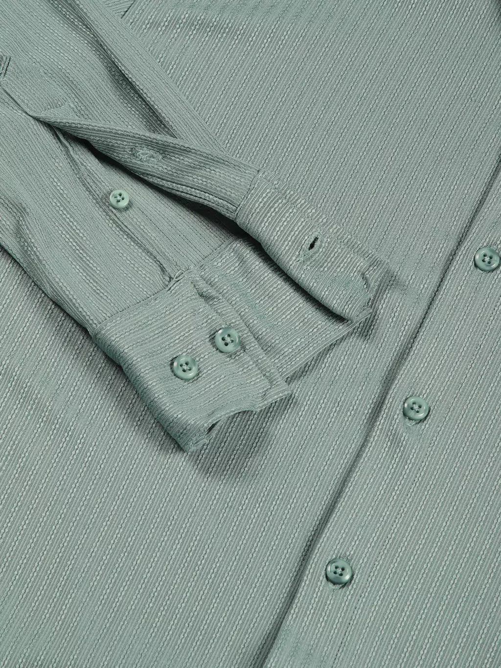 Thomas Scott Men Premium Slim Fit Vertical Stripes Textured Casual Shirt