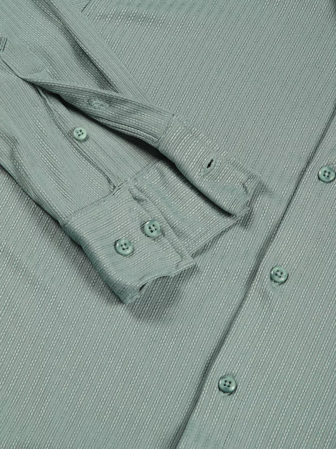 Thomas Scott Men Premium Slim Fit Vertical Stripes Textured Casual Shirt