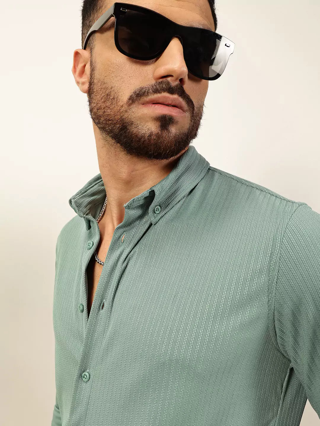 Thomas Scott Men Premium Slim Fit Vertical Stripes Textured Casual Shirt