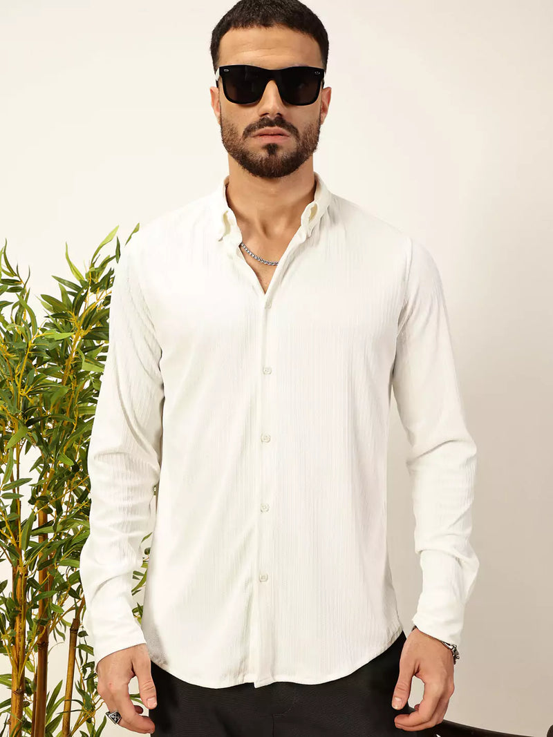 Thomas Scott Men Premium Slim Fit Vertical Stripes Textured Casual Shirt