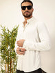 White Premium Slim Fit Vertical Stripes Textured Casual Shirt For Men