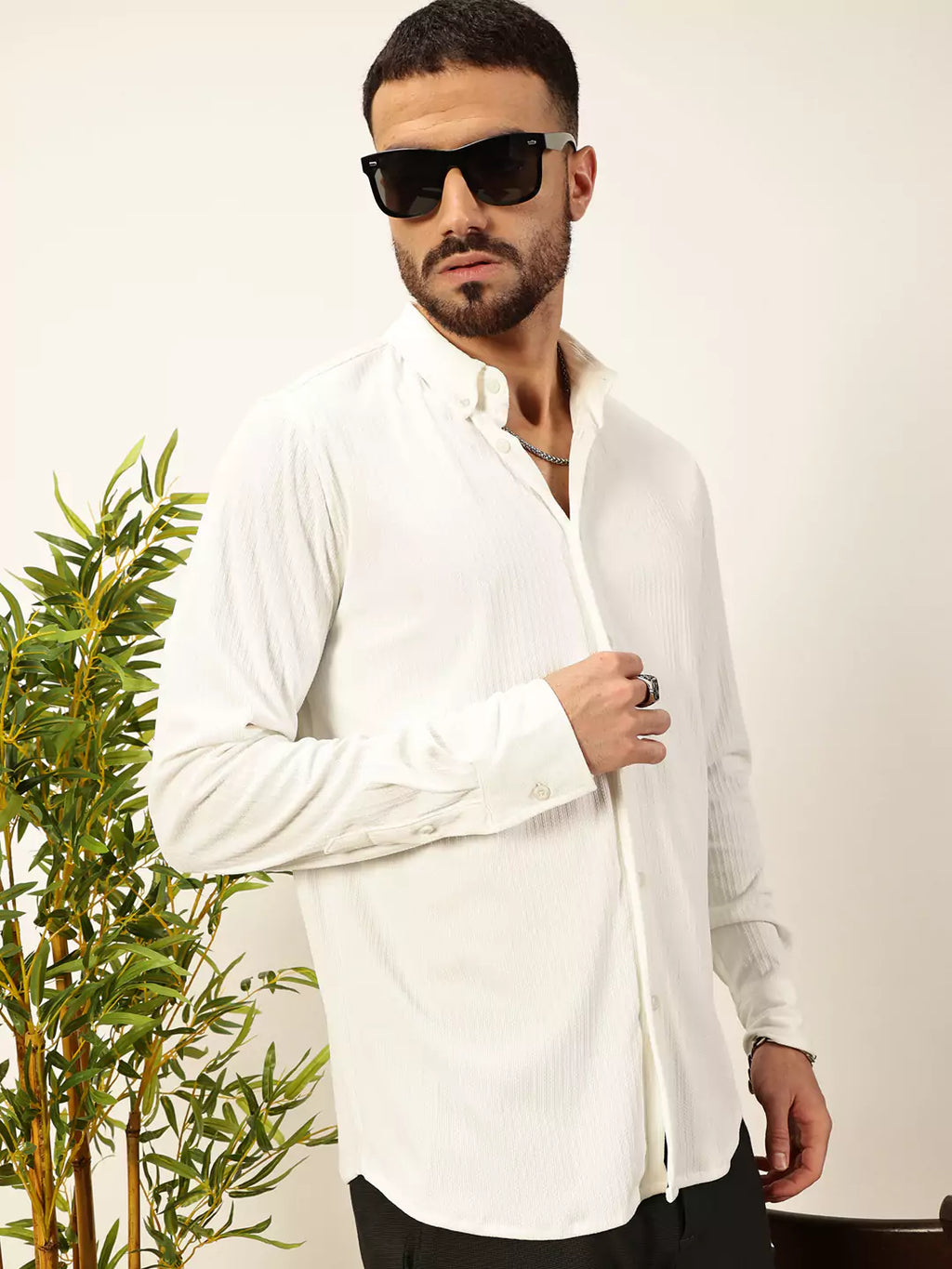 Thomas Scott Men Premium Slim Fit Vertical Stripes Textured Casual Shirt