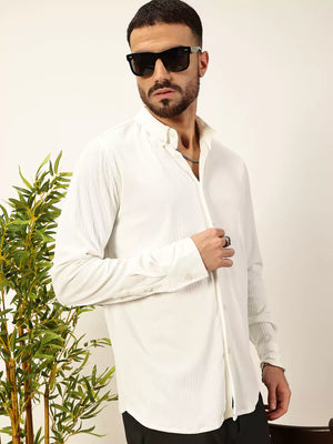 Thomas Scott Men Premium Slim Fit Vertical Stripes Textured Casual Shirt