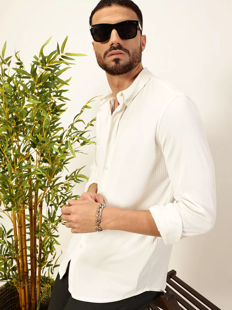 Thomas Scott Men Premium Slim Fit Vertical Stripes Textured Casual Shirt
