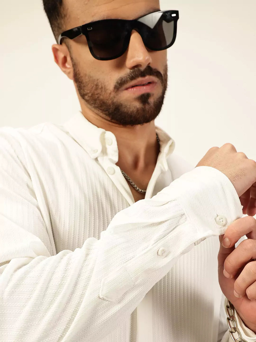 Thomas Scott Men Premium Slim Fit Vertical Stripes Textured Casual Shirt