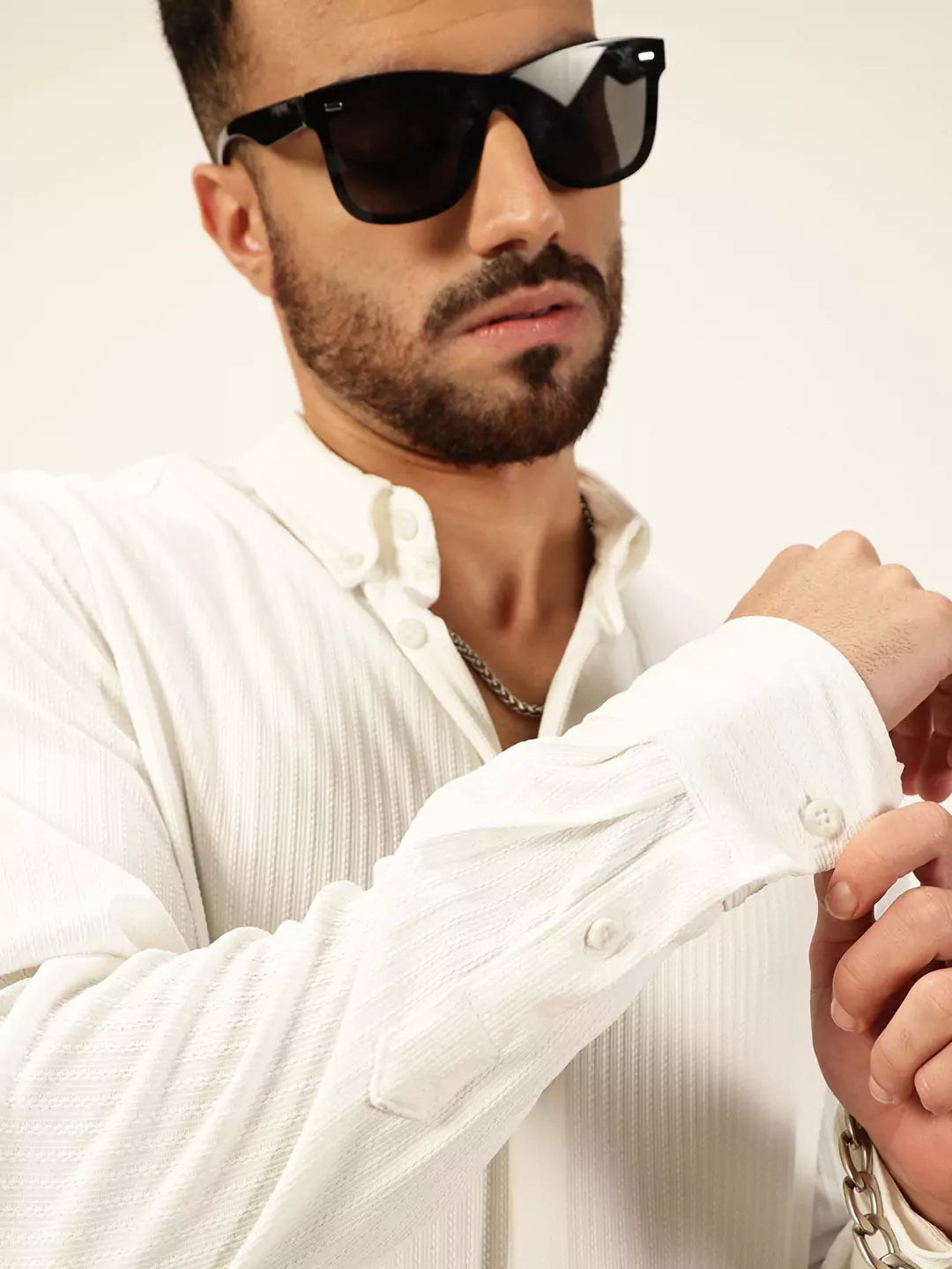 Thomas Scott Men Premium Slim Fit Vertical Stripes Textured Casual Shirt