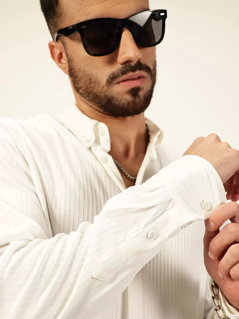 Thomas Scott Men Premium Slim Fit Vertical Stripes Textured Casual Shirt