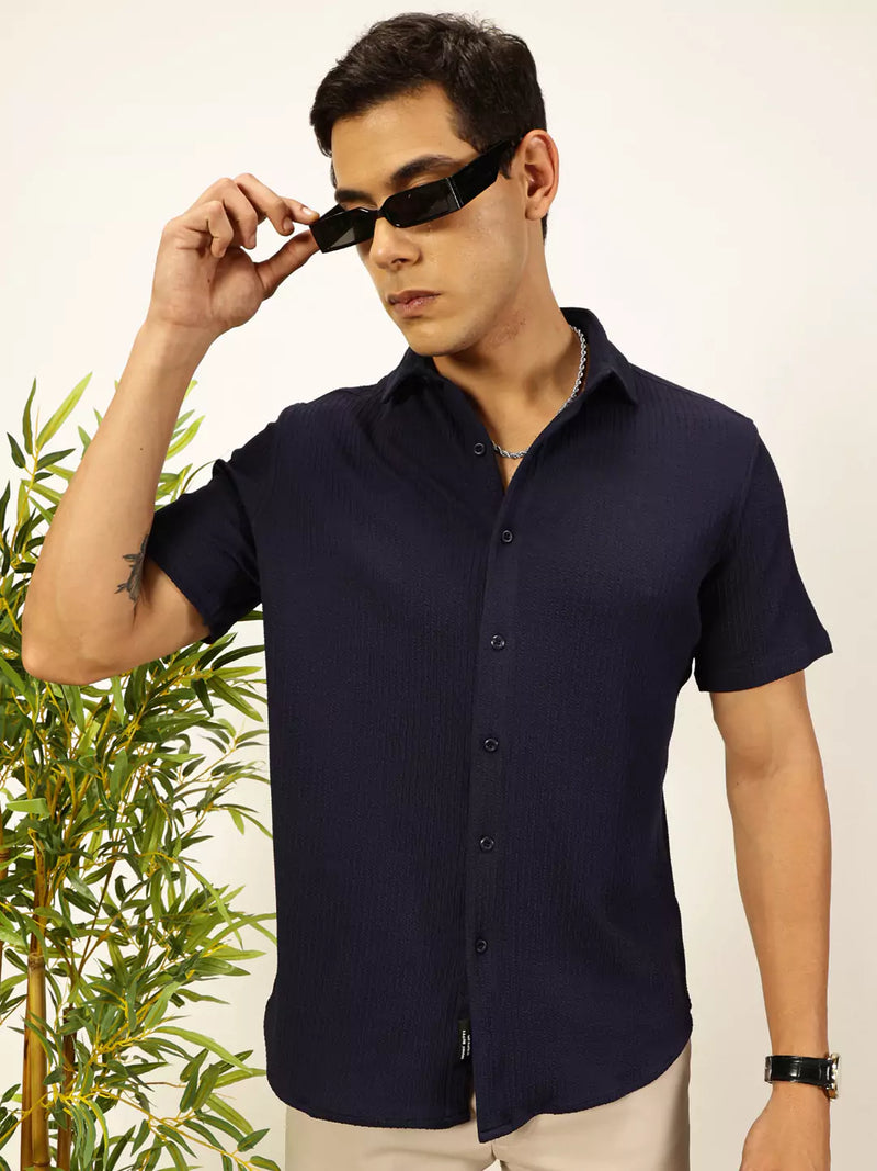 Thomas Scott Men Premium Slim Fit Vertical Stripes Textured Casual Shirt