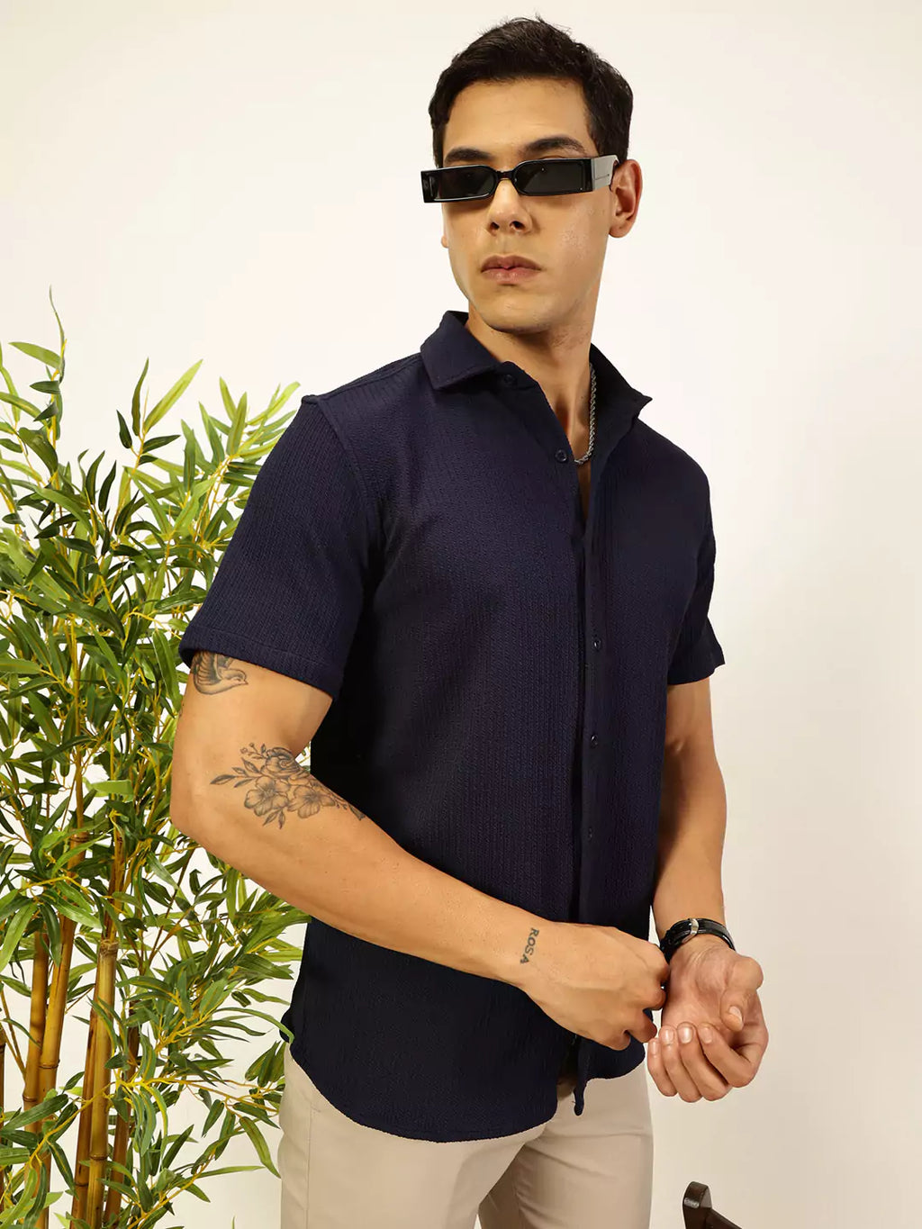 Thomas Scott Men Premium Slim Fit Vertical Stripes Textured Casual Shirt