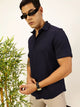 Blue Premium Slim Fit Vertical Stripes Textured Casual Shirt For Men