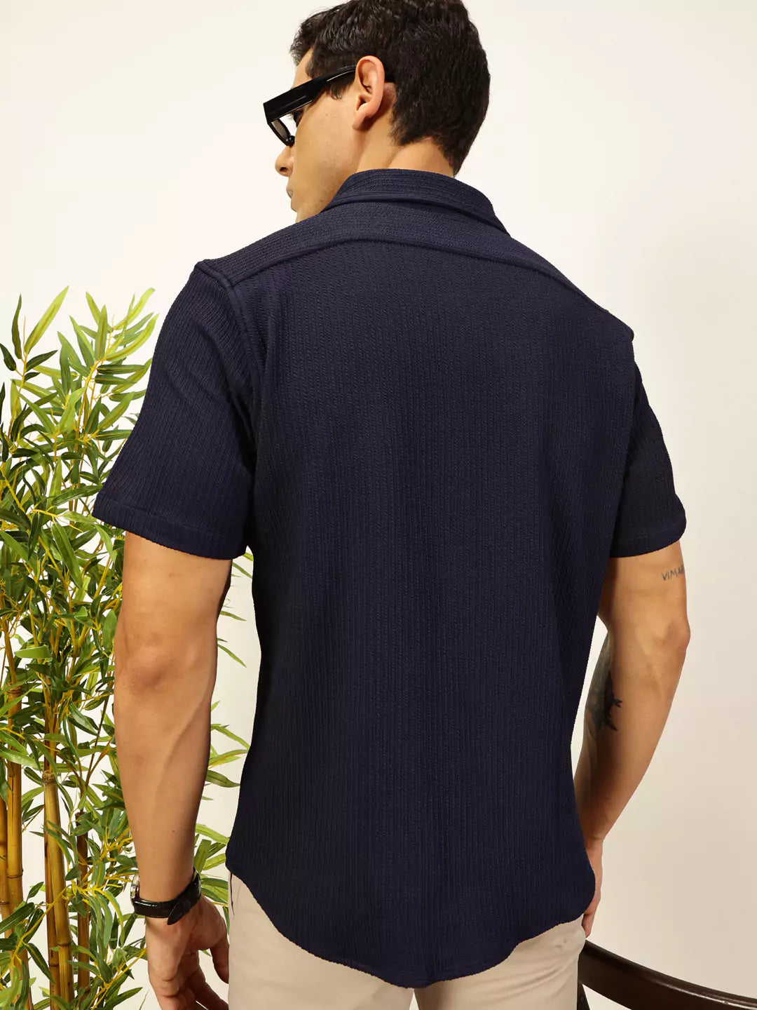 Thomas Scott Men Premium Slim Fit Vertical Stripes Textured Casual Shirt