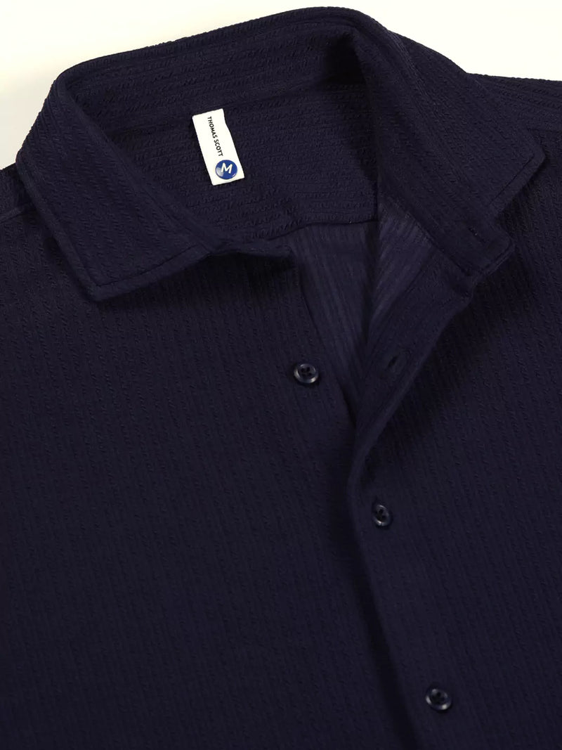 Thomas Scott Men Premium Slim Fit Vertical Stripes Textured Casual Shirt