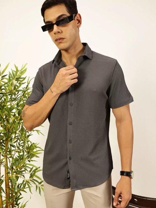 Thomas Scott Men Premium Slim Fit Vertical Stripes Textured Casual Shirt