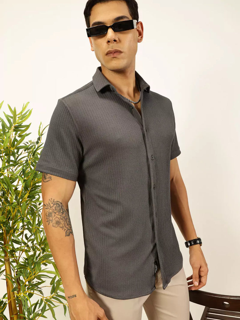 Thomas Scott Men Premium Slim Fit Vertical Stripes Textured Casual Shirt