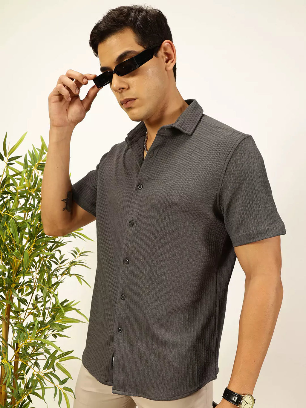 Thomas Scott Men Premium Slim Fit Vertical Stripes Textured Casual Shirt