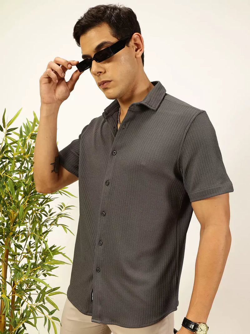 Thomas Scott Men Premium Slim Fit Vertical Stripes Textured Casual Shirt