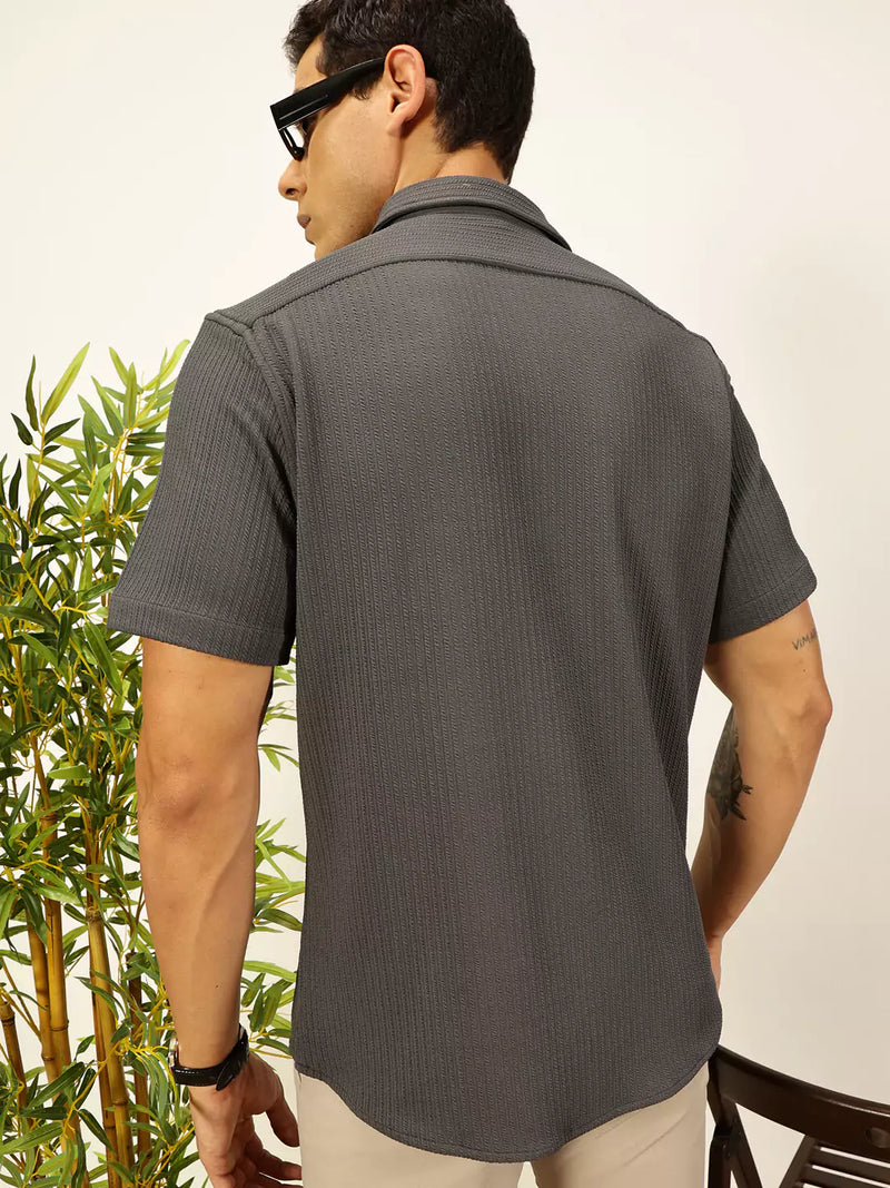 Thomas Scott Men Premium Slim Fit Vertical Stripes Textured Casual Shirt
