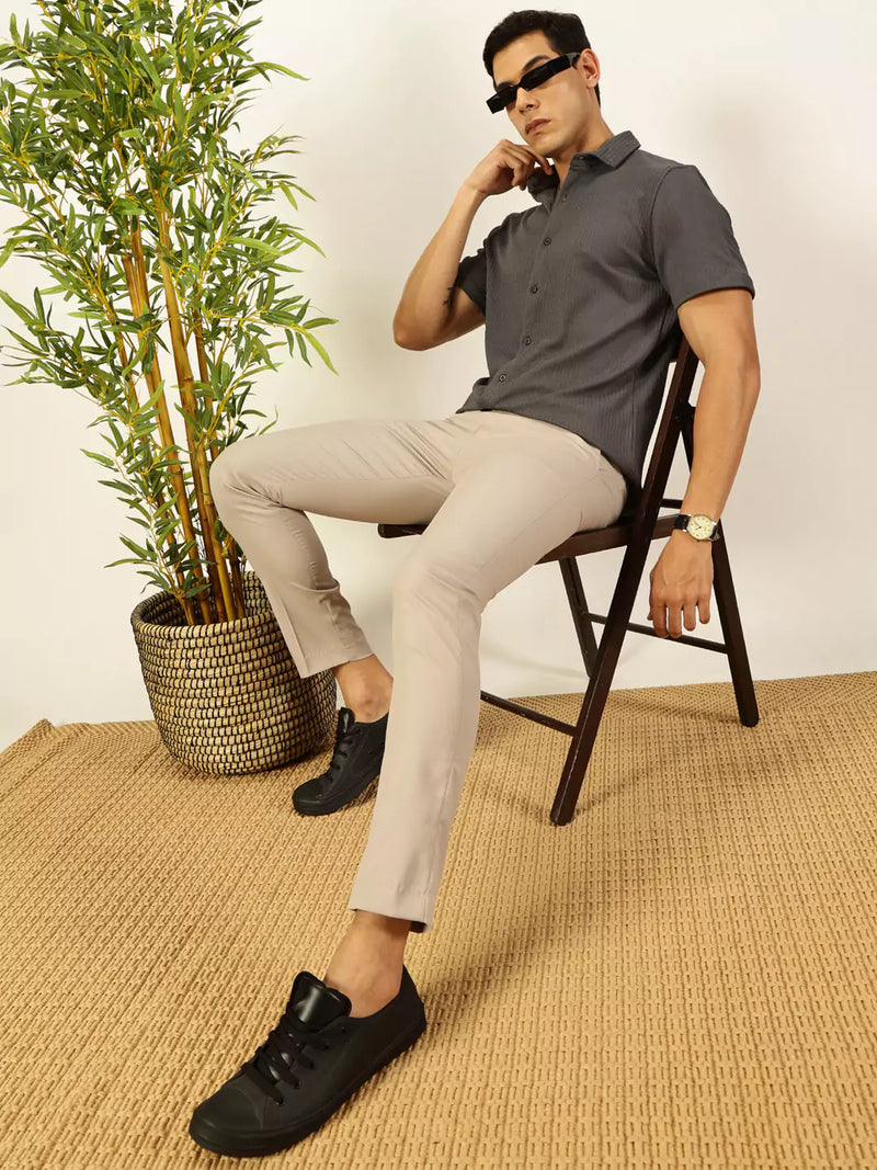 Thomas Scott Men Premium Slim Fit Vertical Stripes Textured Casual Shirt