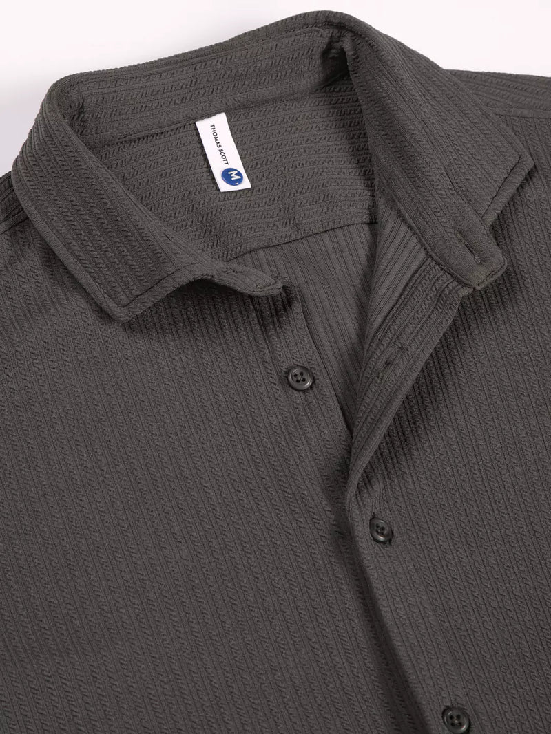 Thomas Scott Men Premium Slim Fit Vertical Stripes Textured Casual Shirt