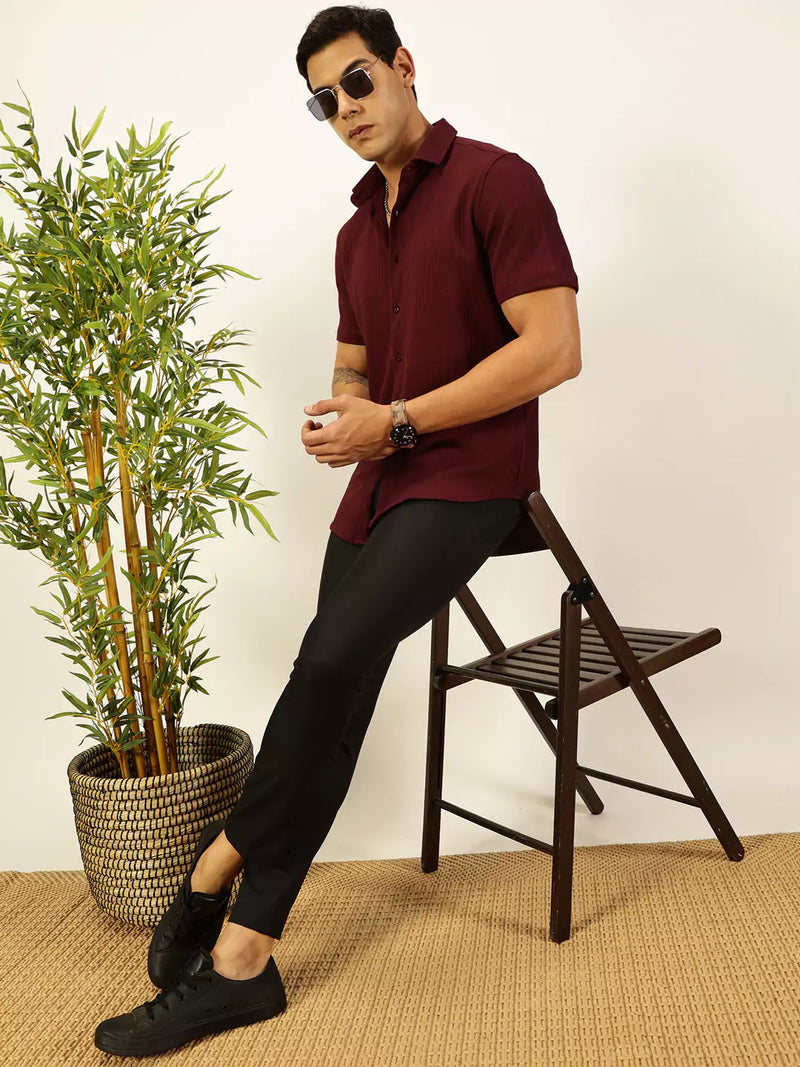 Thomas Scott Men Premium Slim Fit Vertical Stripes Textured Casual Shirt