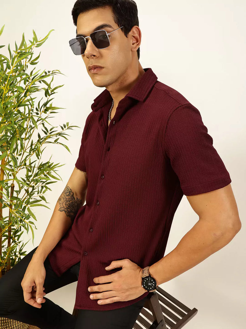 Thomas Scott Men Premium Slim Fit Vertical Stripes Textured Casual Shirt