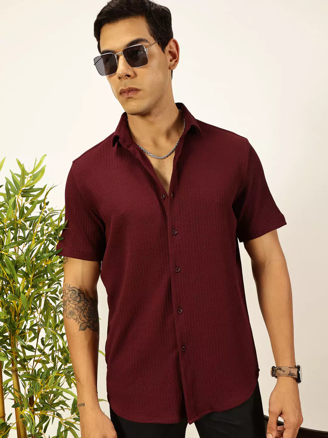 Thomas Scott Men Premium Slim Fit Vertical Stripes Textured Casual Shirt