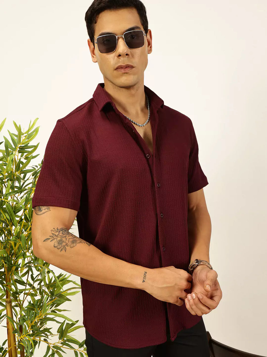 Thomas Scott Men Premium Slim Fit Vertical Stripes Textured Casual Shirt