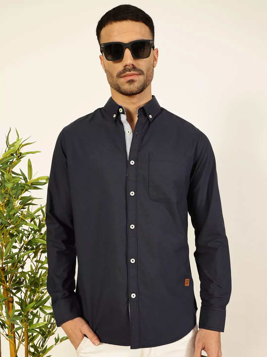 Thomas Scott Men Premium Button-Down Collar Solid Cotton Slim Fit Casual Shirt