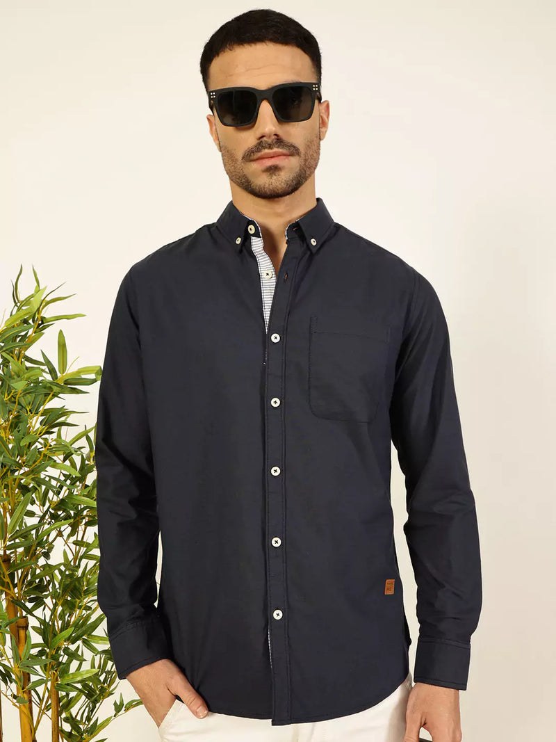 Thomas Scott Men Premium Button-Down Collar Solid Cotton Slim Fit Casual Shirt