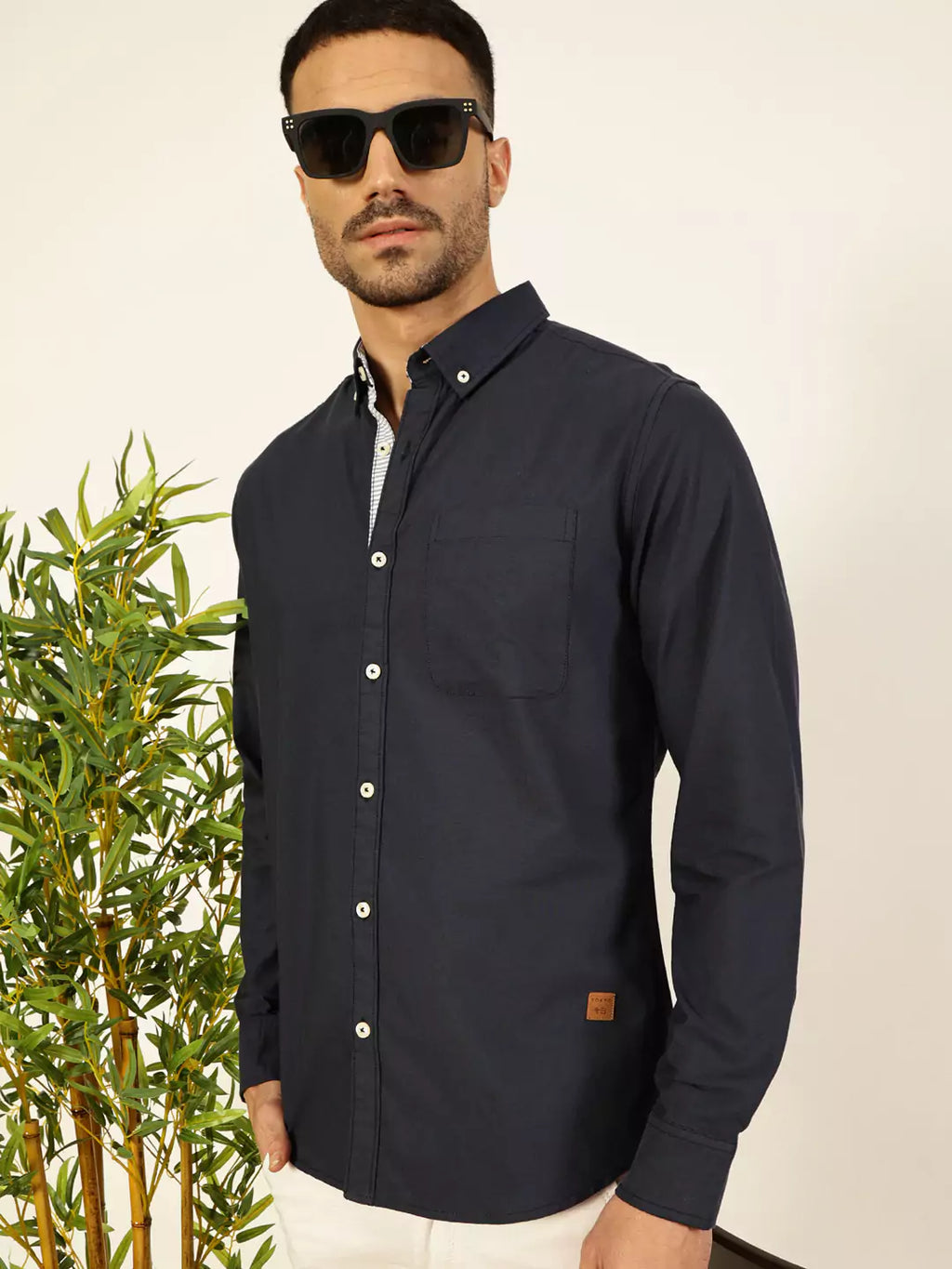 Thomas Scott Men Premium Button-Down Collar Solid Cotton Slim Fit Casual Shirt