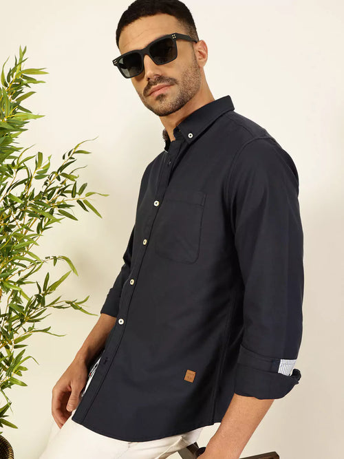 Thomas Scott Men Premium Button-Down Collar Solid Cotton Slim Fit Casual Shirt