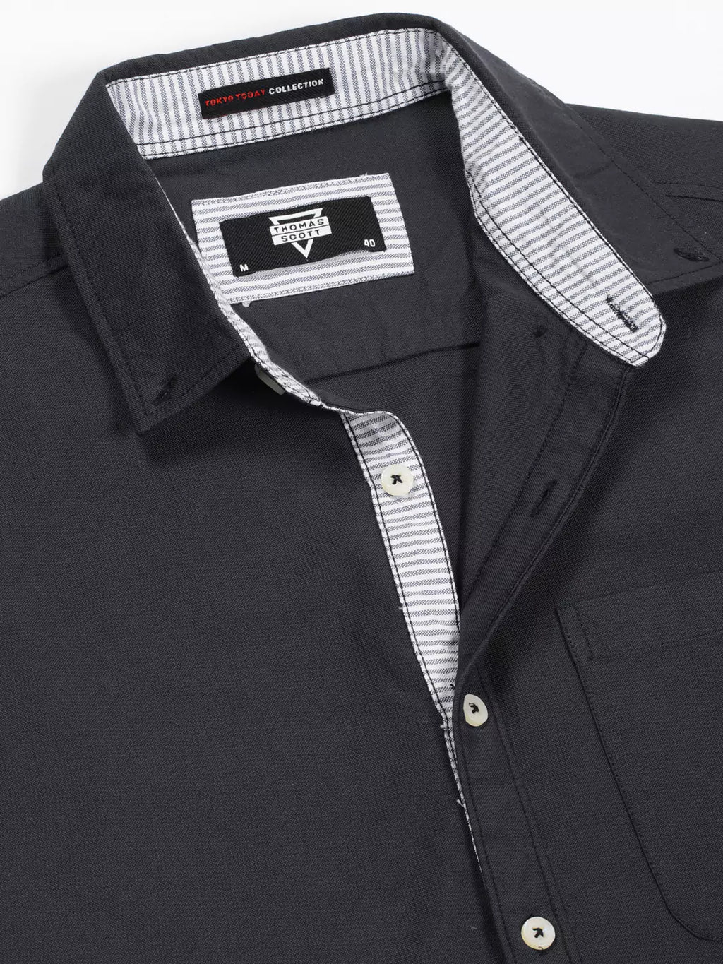 Thomas Scott Men Premium Button-Down Collar Solid Cotton Slim Fit Casual Shirt