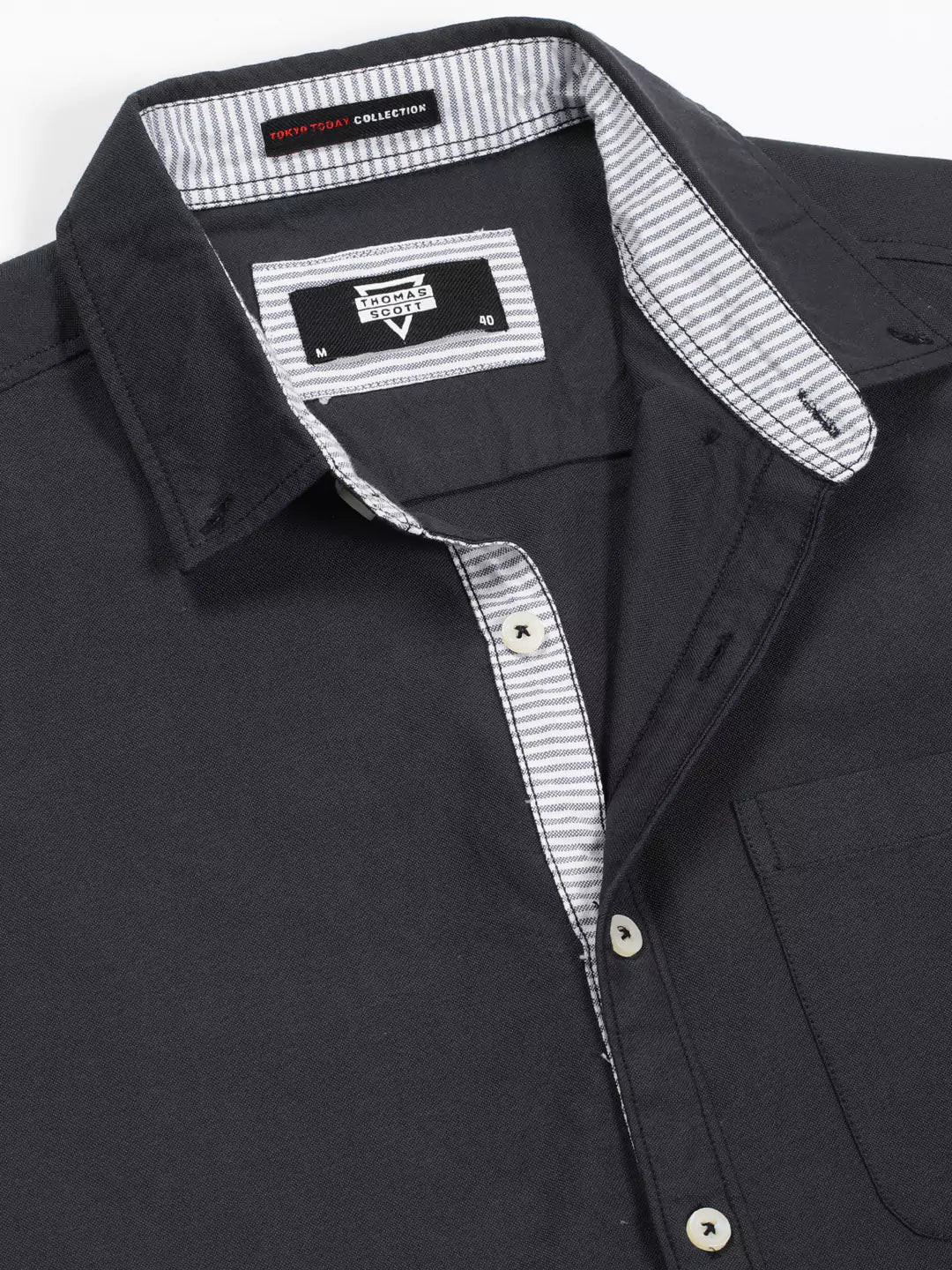 Thomas Scott Men Premium Button-Down Collar Solid Cotton Slim Fit Casual Shirt