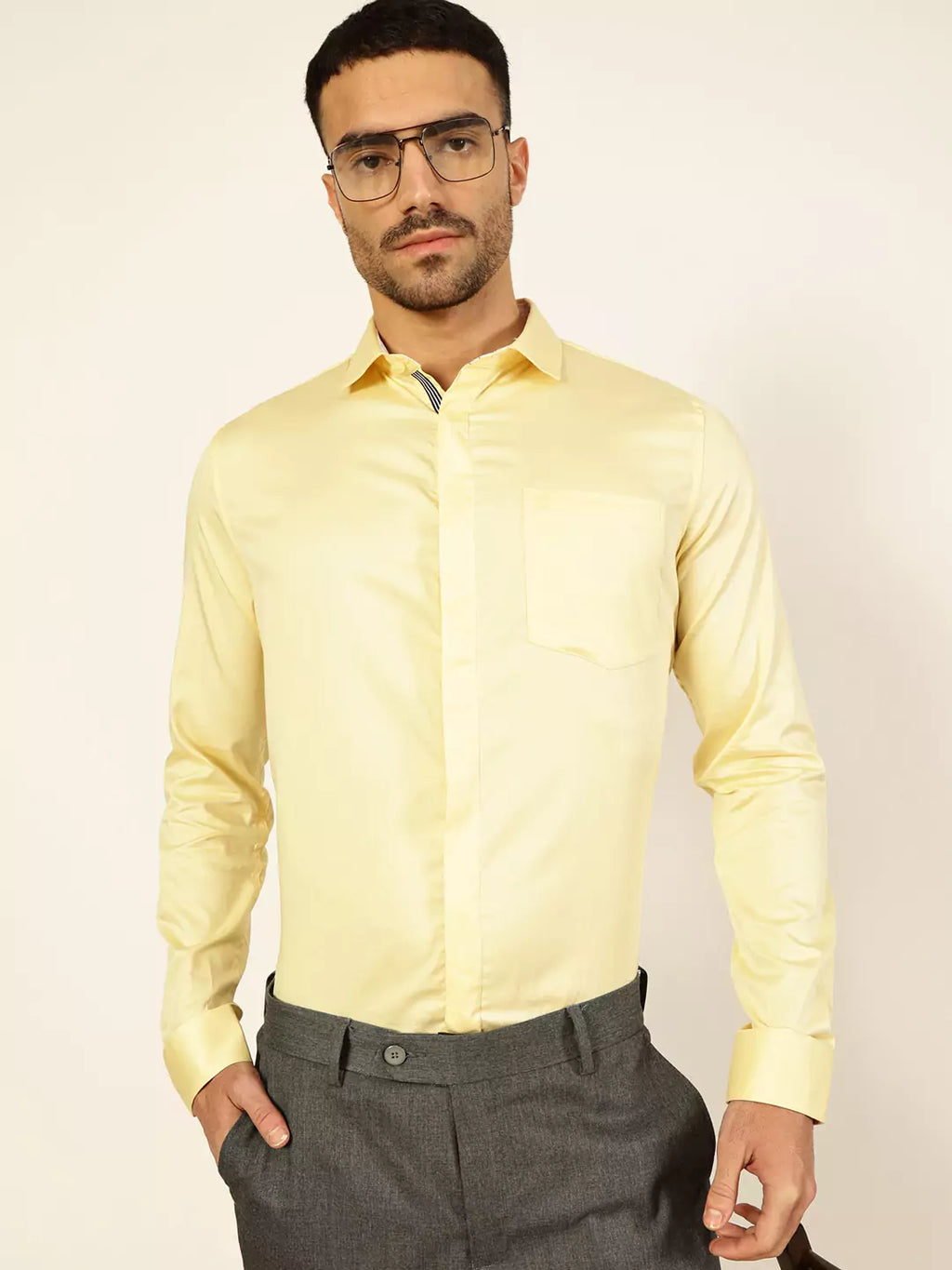 Thomas Scott Men Premium Cutaway Collar Solid Cotton Formal Shirt
