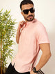 Pink Premium Solid Mandarin Collar Casual Shirt For Men