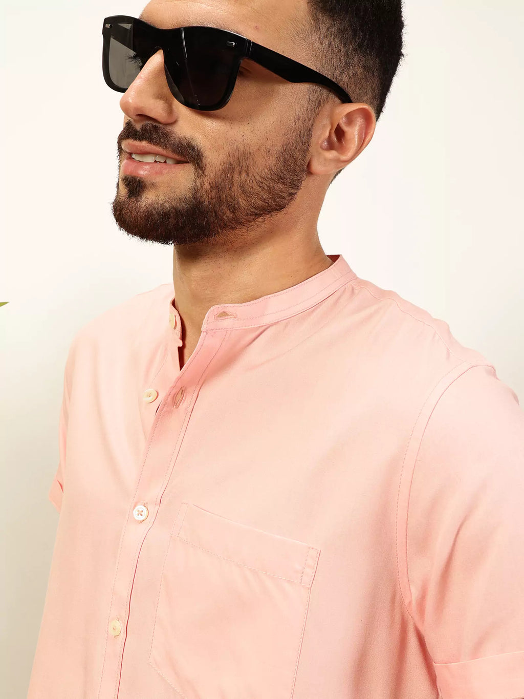 Thomas Scott Men Premium Solid Mandarin Collar Casual Shirt