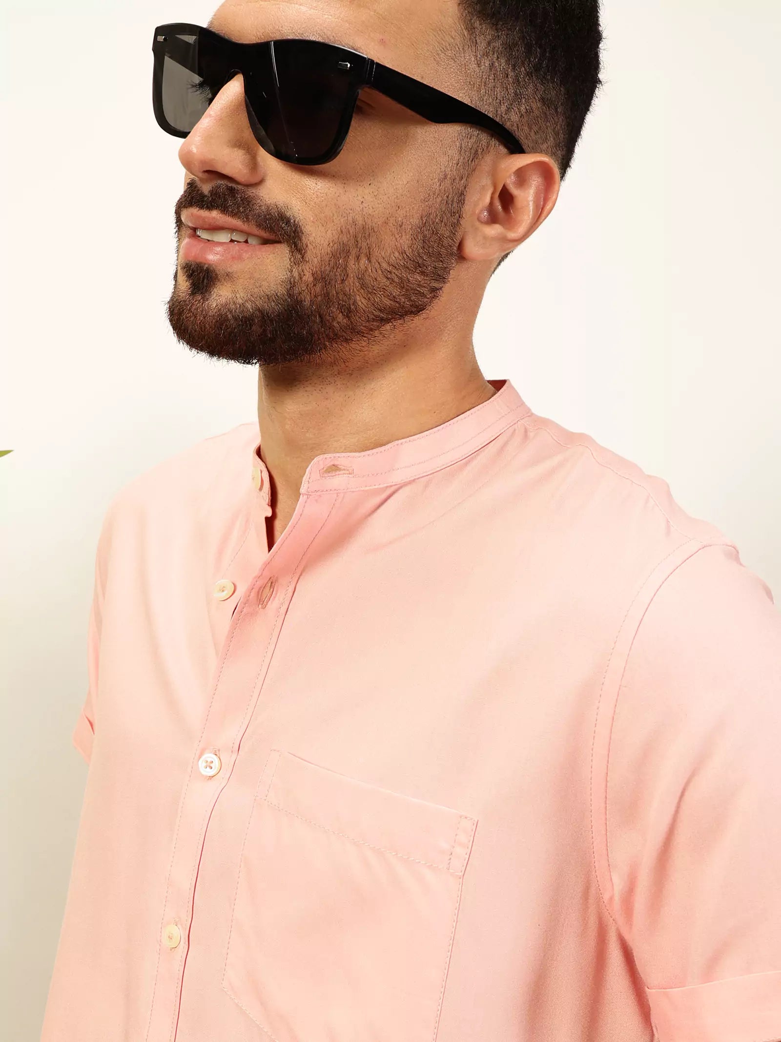Thomas Scott Men Premium Solid Mandarin Collar Casual Shirt
