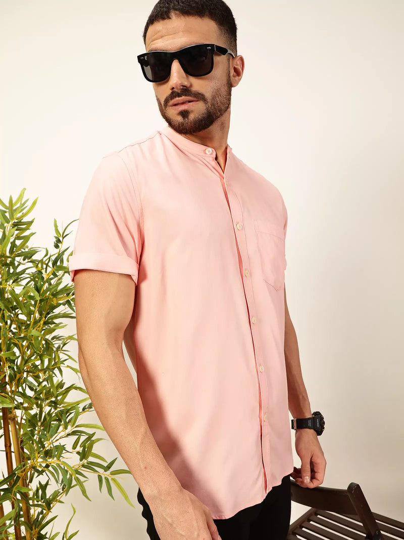 Thomas Scott Men Premium Solid Mandarin Collar Casual Shirt