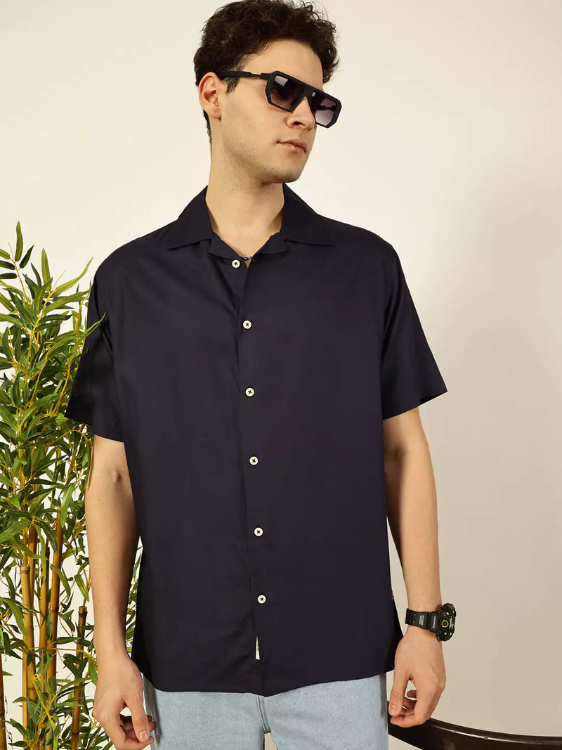 Thomas Scott Men Premium Cuban Collar Solid Oversized Casual Shirt