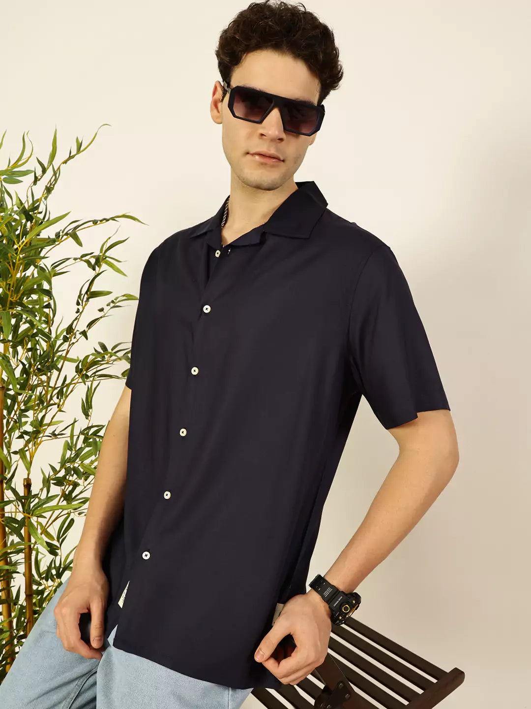 Thomas Scott Men Premium Cuban Collar Solid Oversized Casual Shirt
