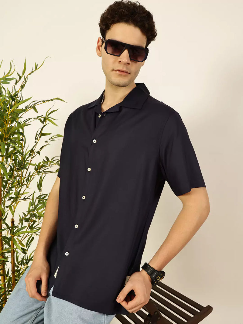 Thomas Scott Men Premium Cuban Collar Solid Oversized Casual Shirt