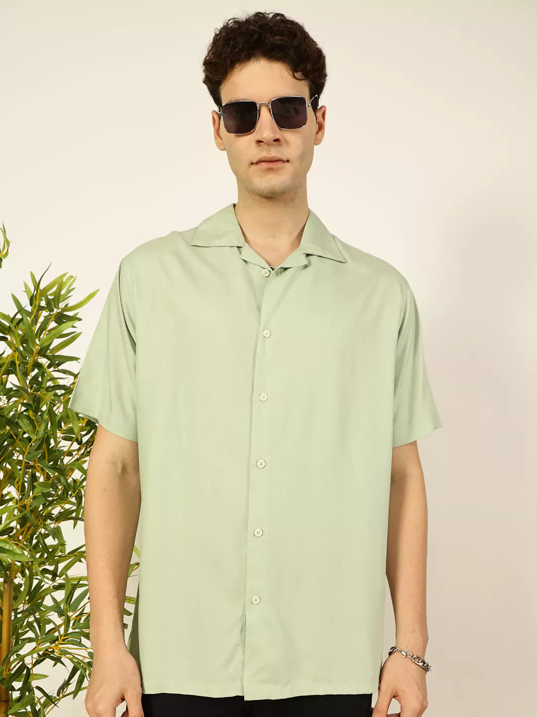 Thomas Scott Men Premium Cuban Collar Solid Oversized Casual Shirt