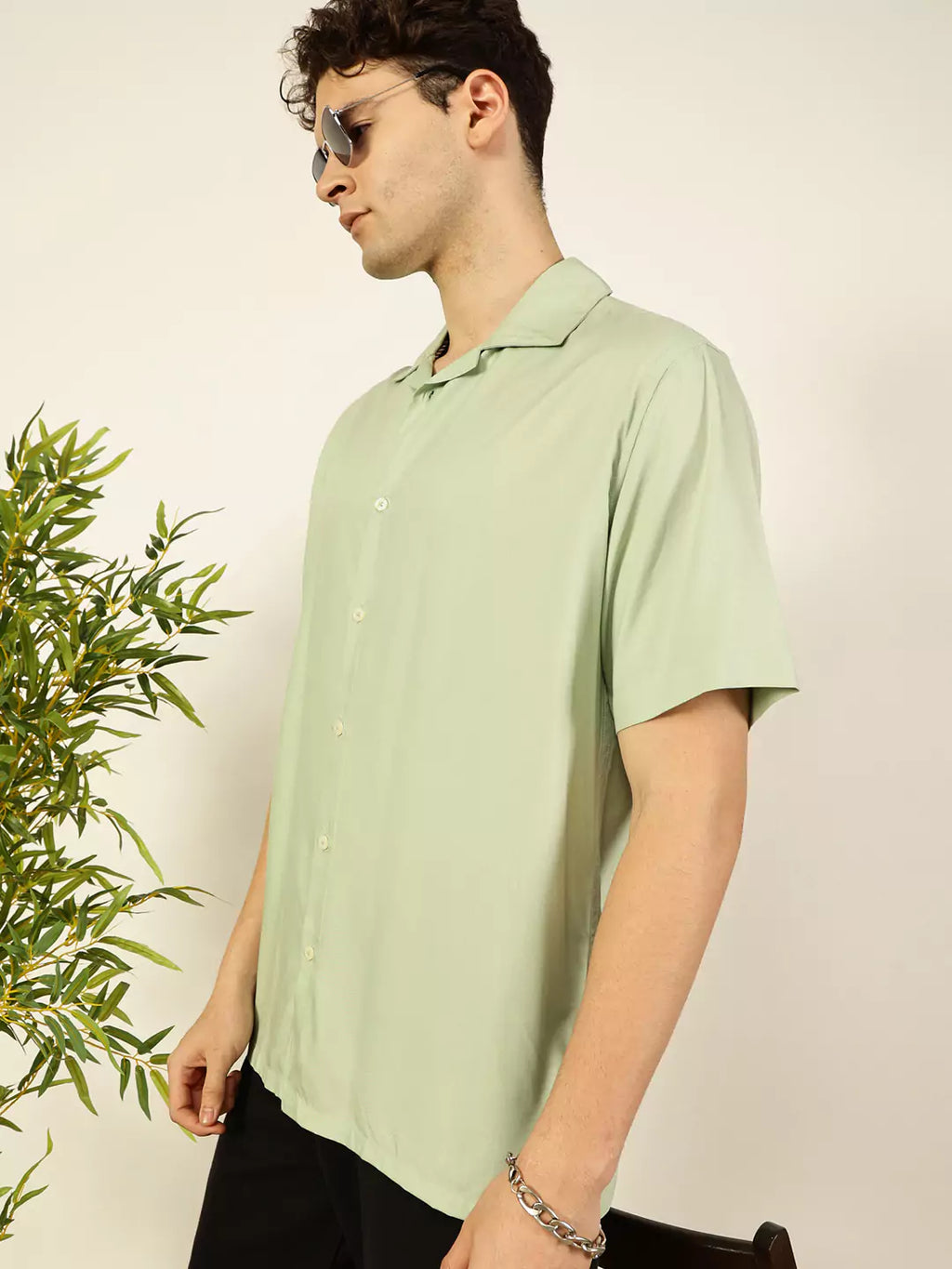 Thomas Scott Men Premium Cuban Collar Solid Oversized Casual Shirt