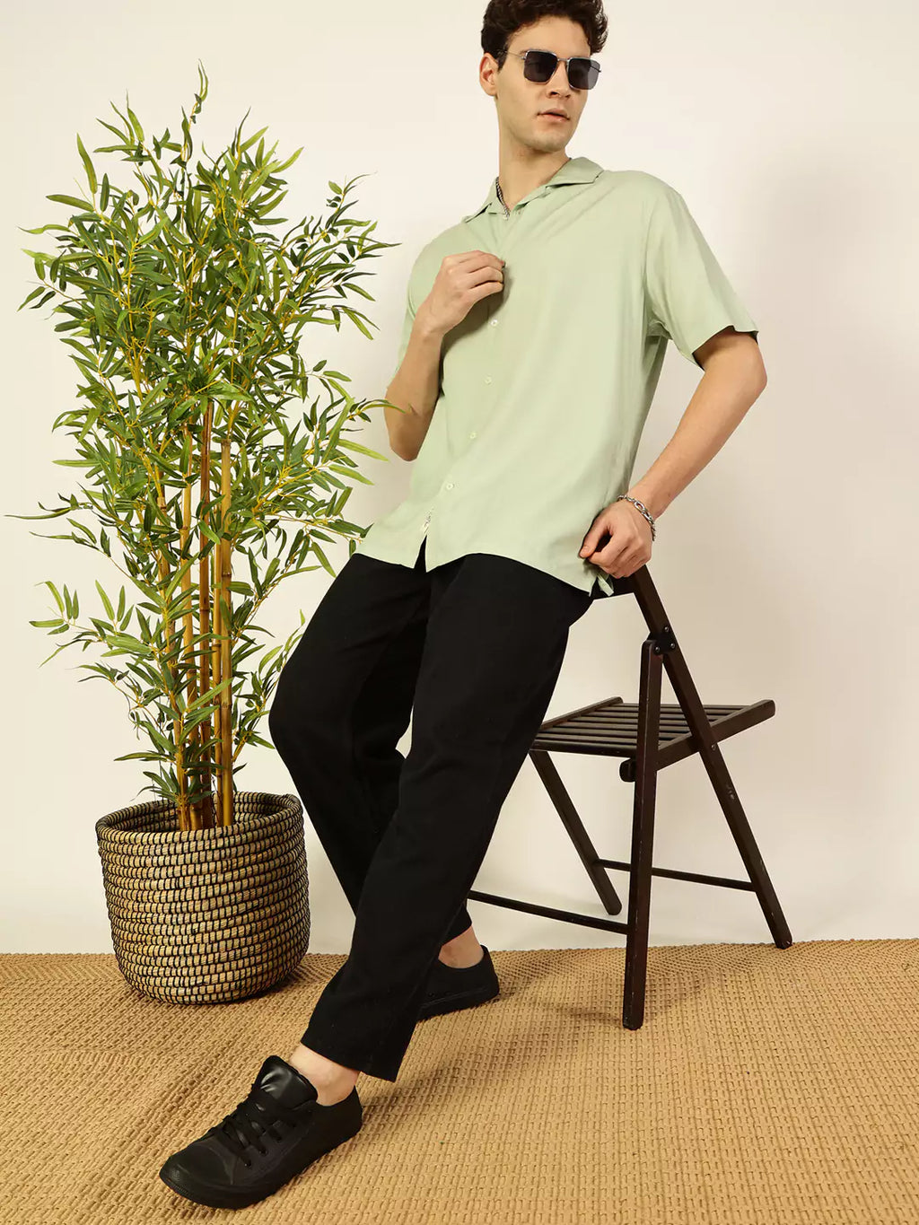 Thomas Scott Men Premium Cuban Collar Solid Oversized Casual Shirt