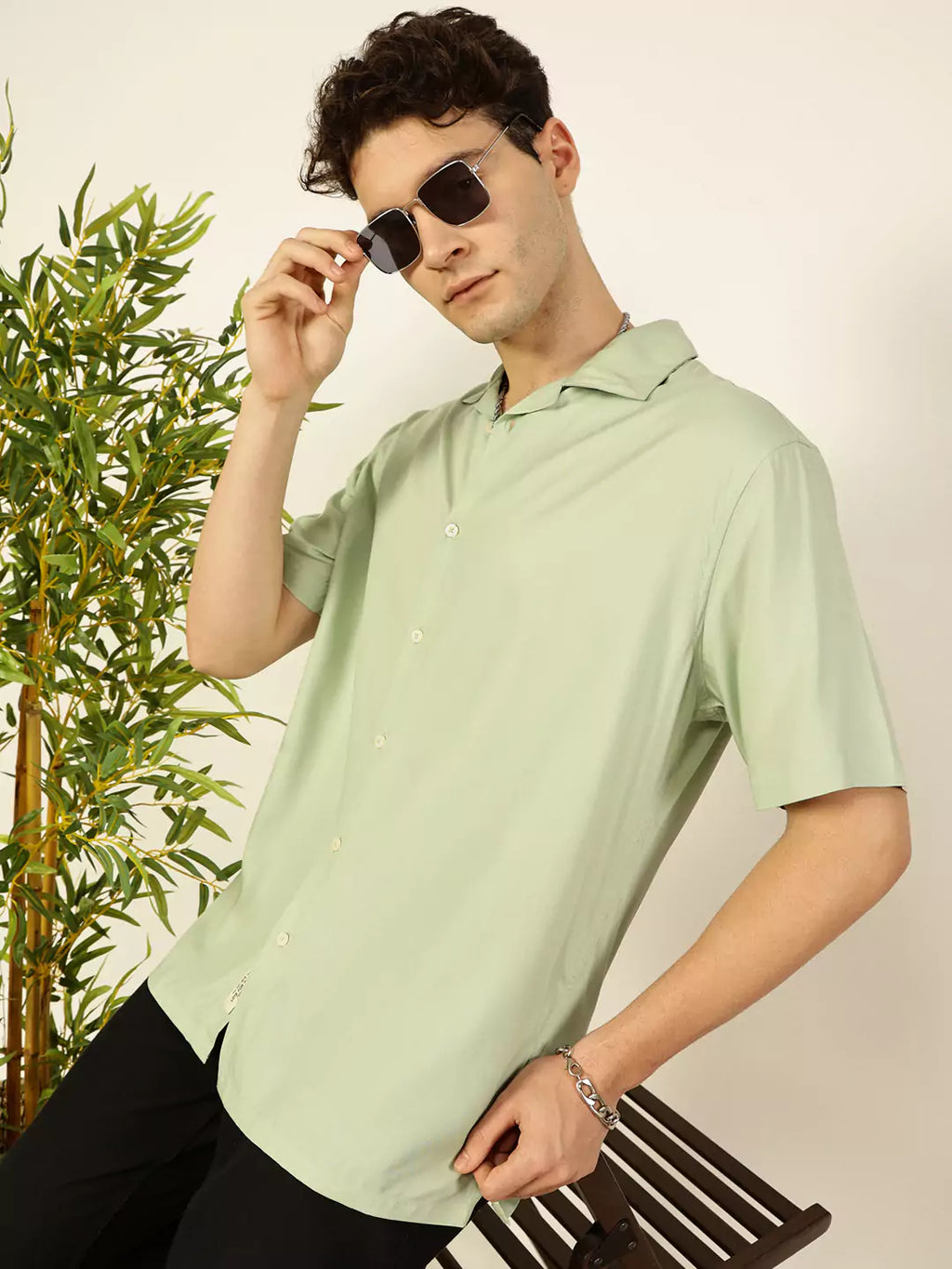 Thomas Scott Men Premium Cuban Collar Solid Oversized Casual Shirt