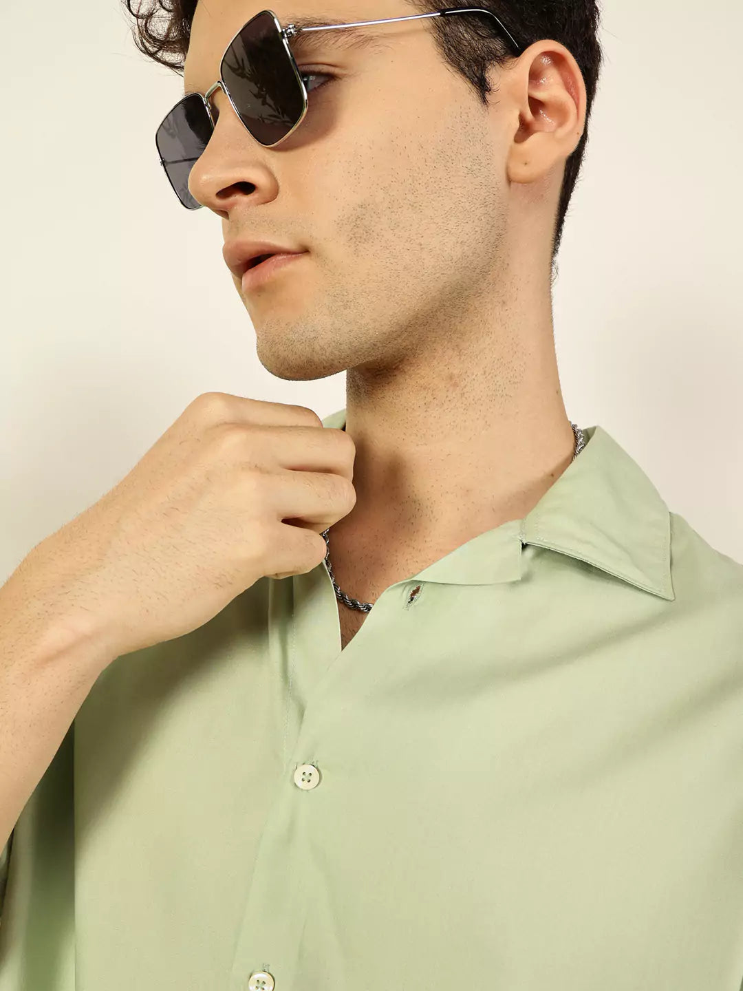 Thomas Scott Men Premium Cuban Collar Solid Oversized Casual Shirt