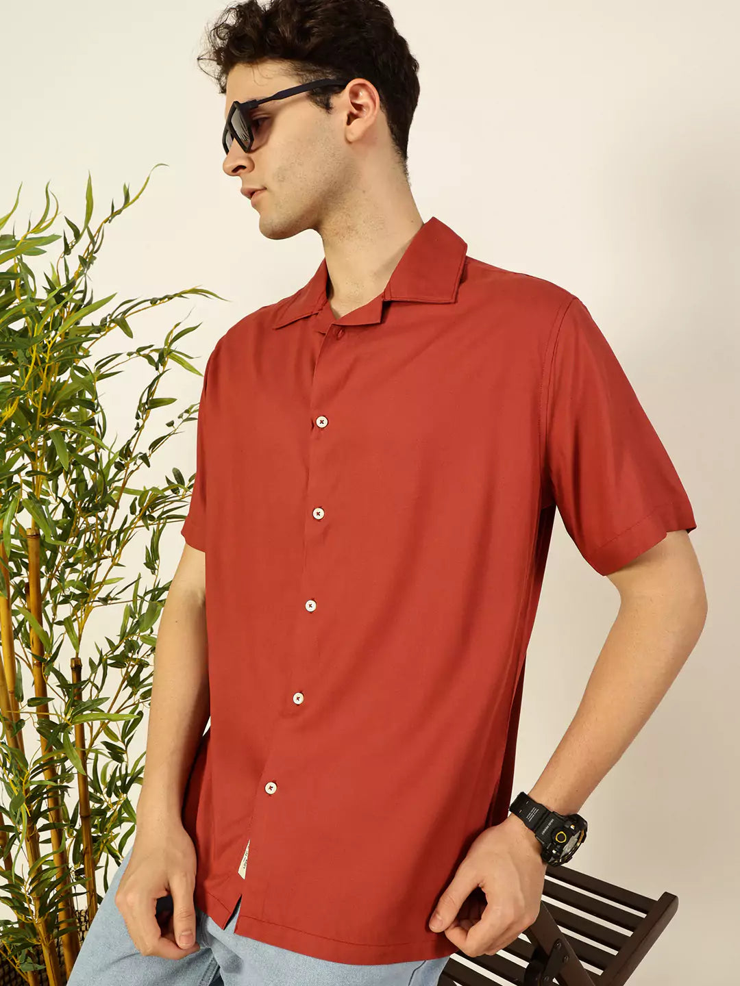 Thomas Scott Men Premium Cuban Collar Solid Oversized Casual Shirt