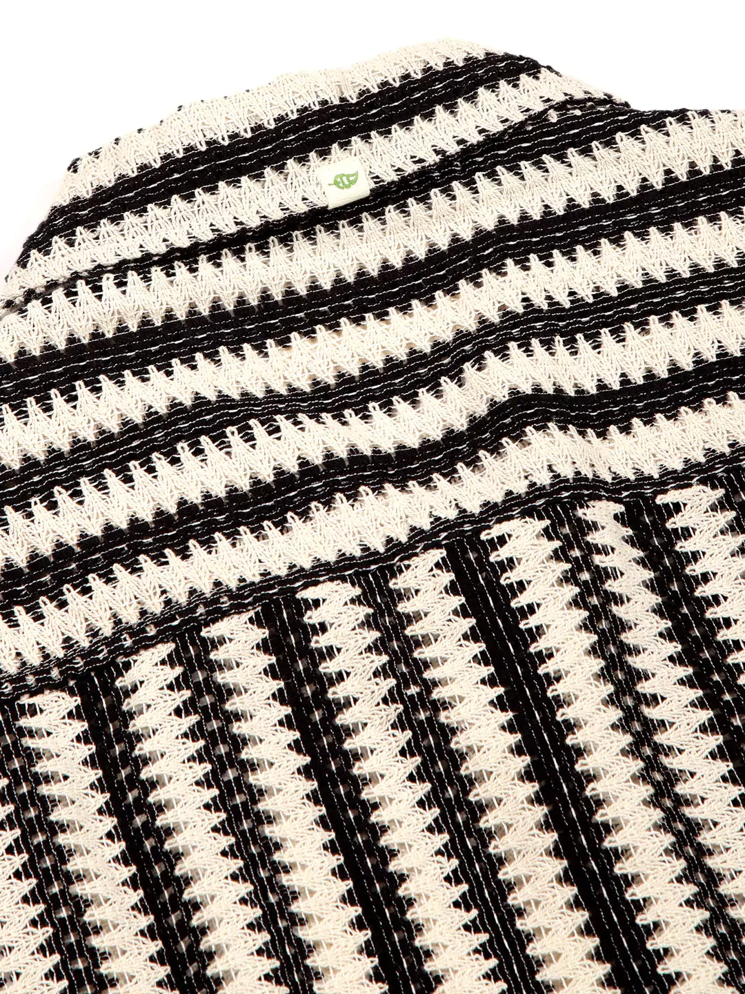 Thomas Scott Men Vertical Stripes Self Design Regular Fit Semi-Sheer Casual Crochet Shirt